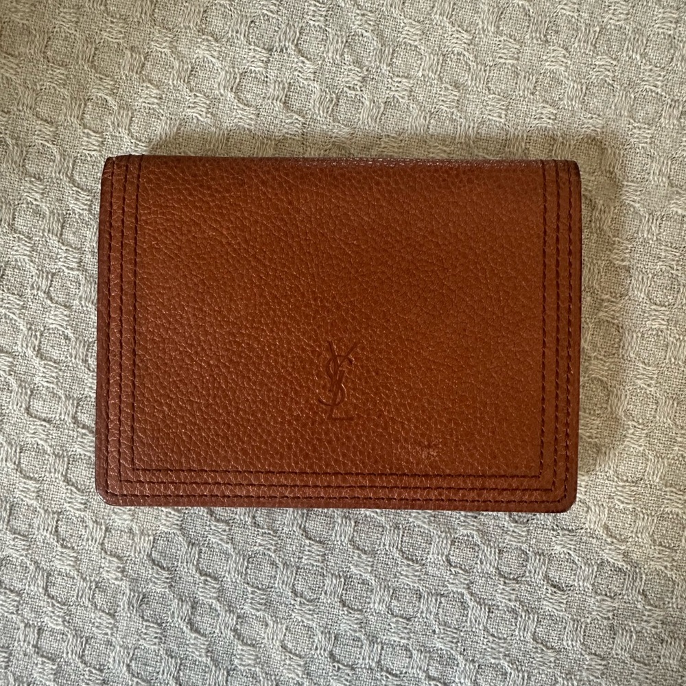 Yves Saint Laurent Brown Key Card Holder Pebbled Leather